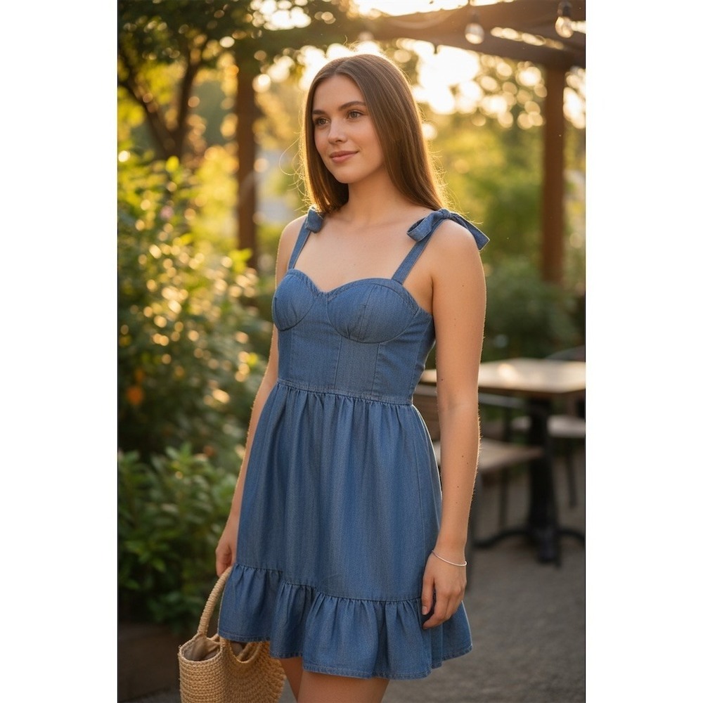 Band of the Free Free People Dress Womens S Blue Denim Bustier Fit & Flare dress